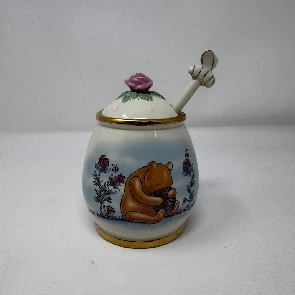 Lenox Disney Classic Pooh Honey Pot Fine Ivory China with Bee Dipper Gold Trim - Picture 2 of 13